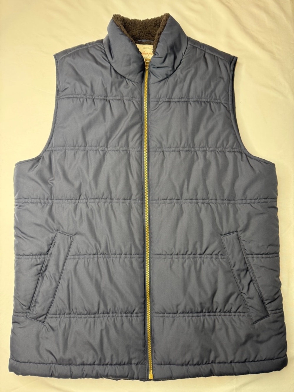 Weatherproof Vintage Sherpa Lined Puffer Vest Slate Blue Men's Medium Zip Up